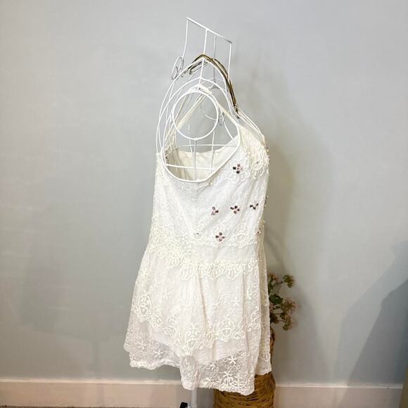 vintage y2k white & pink rhinestone lace babydoll peplum top/ mini dress - Picture 3 of 8